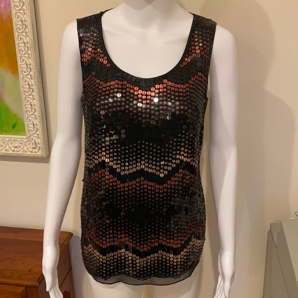 Rena Lange Black Sequins tank top. Size 8